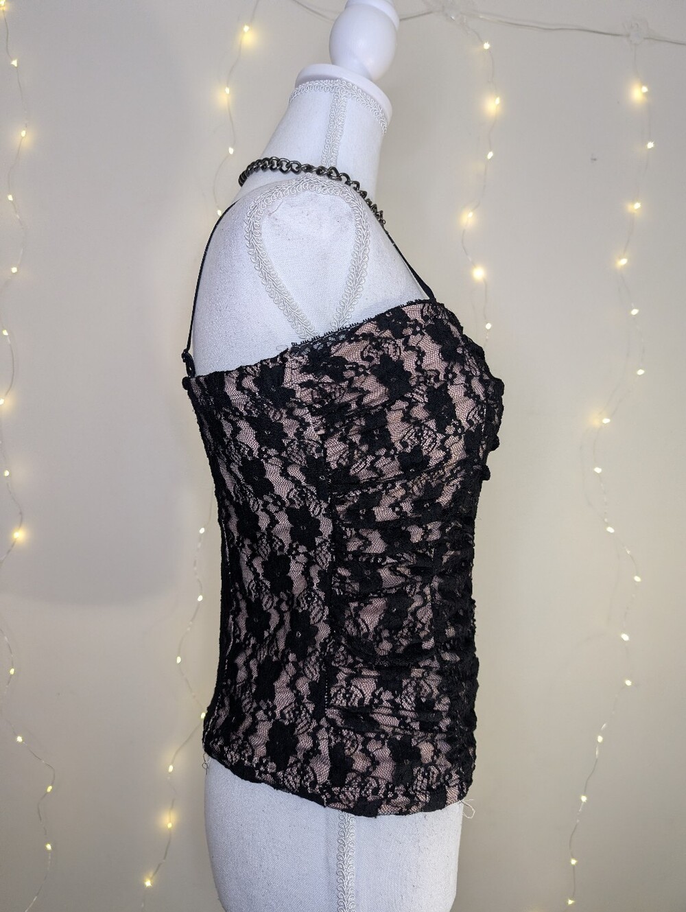 Black And Pink Lace Overlay Cami Corset Top - Goth Y2k - Picture 3 of 7